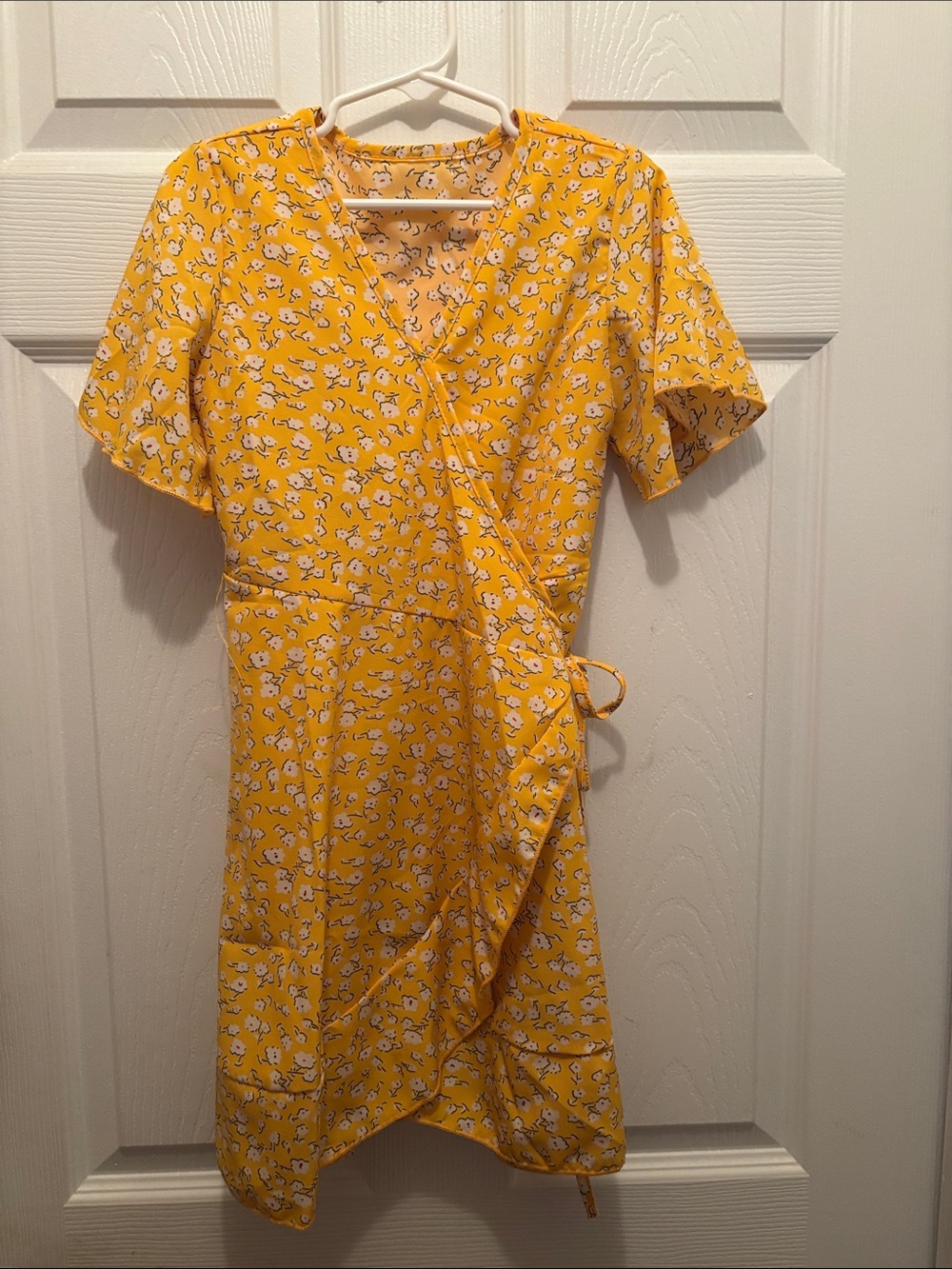 Girls' Yellow Floral Wrap Dress - Casual Summer Style